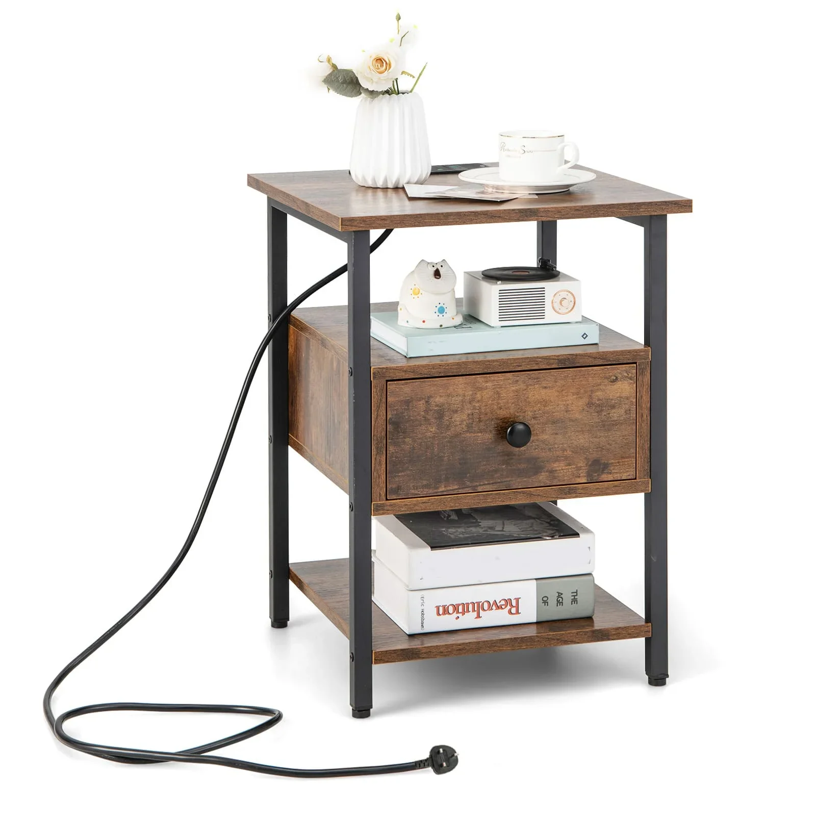 3-Tier Nightstand with Charging Station - Image 3