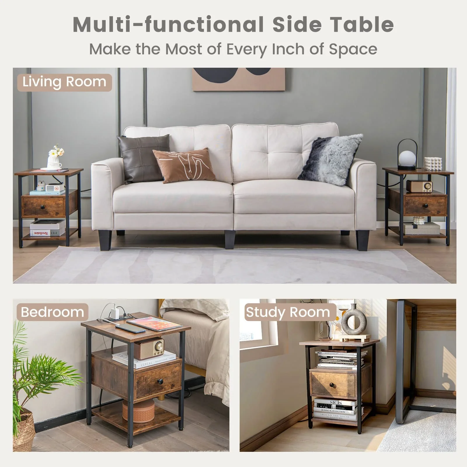 3-Tier Nightstand with Charging Station - Image 7