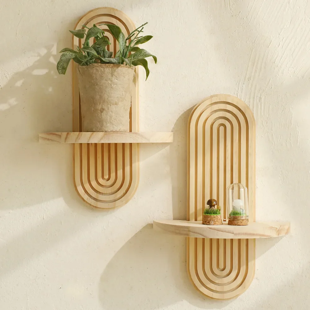 Boho Oval Wooden Wall Shelf - Image 3