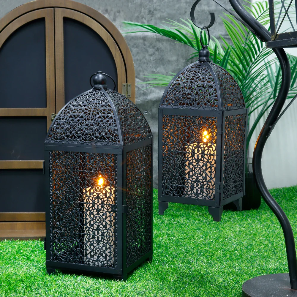 2 Black Metal Hanging Candle Lanterns - Image 3