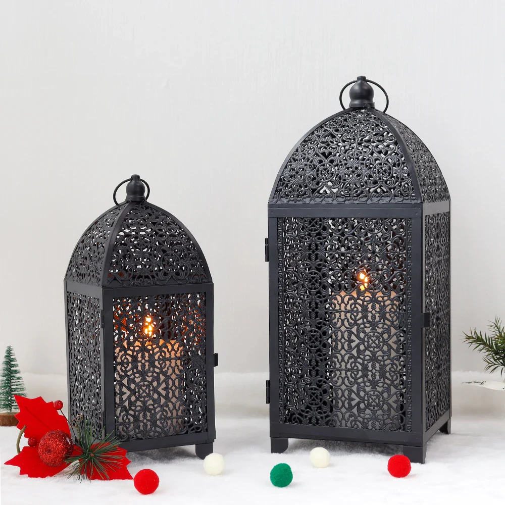 2 Black Metal Hanging Candle Lanterns - Image 4