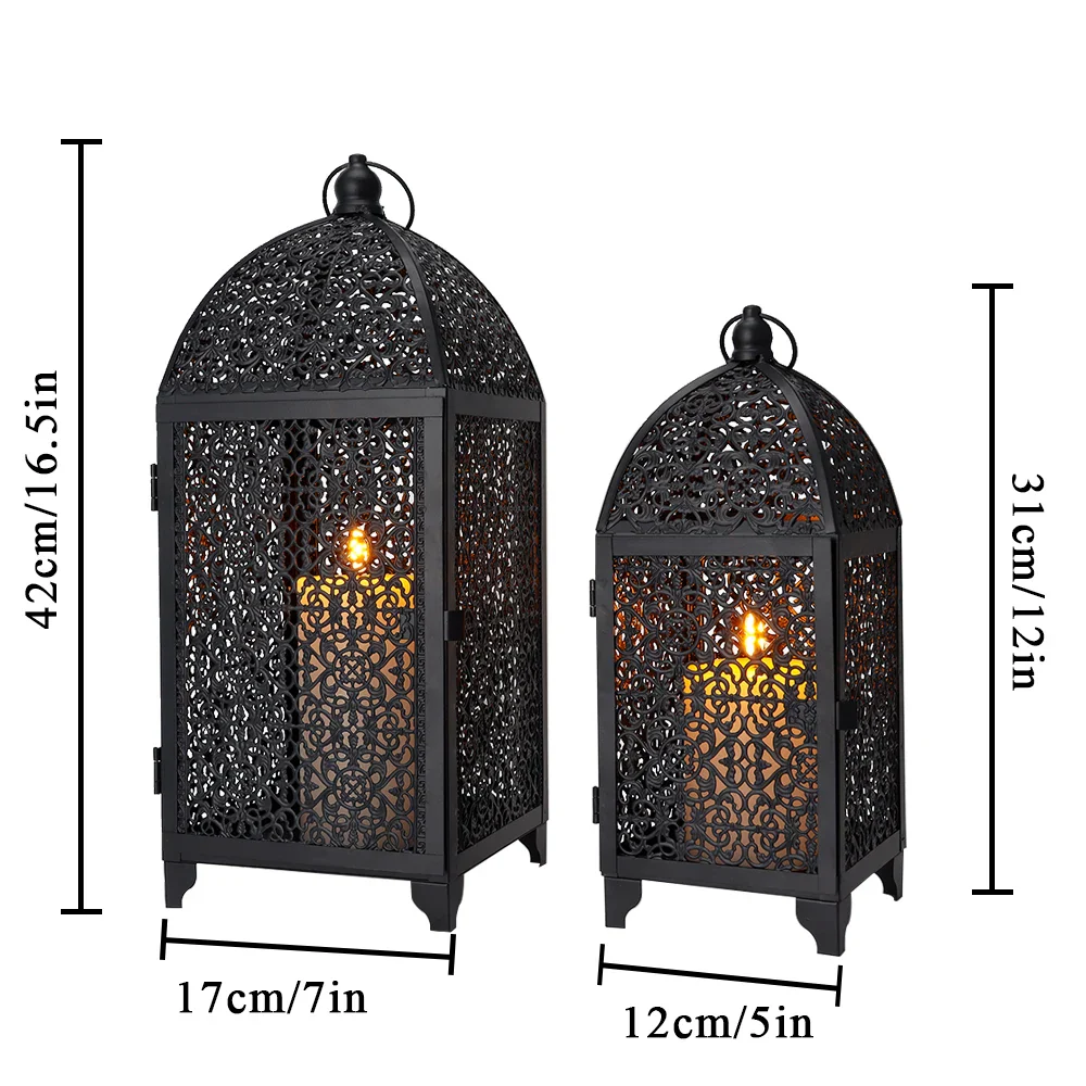 2 Black Metal Hanging Candle Lanterns - Image 5