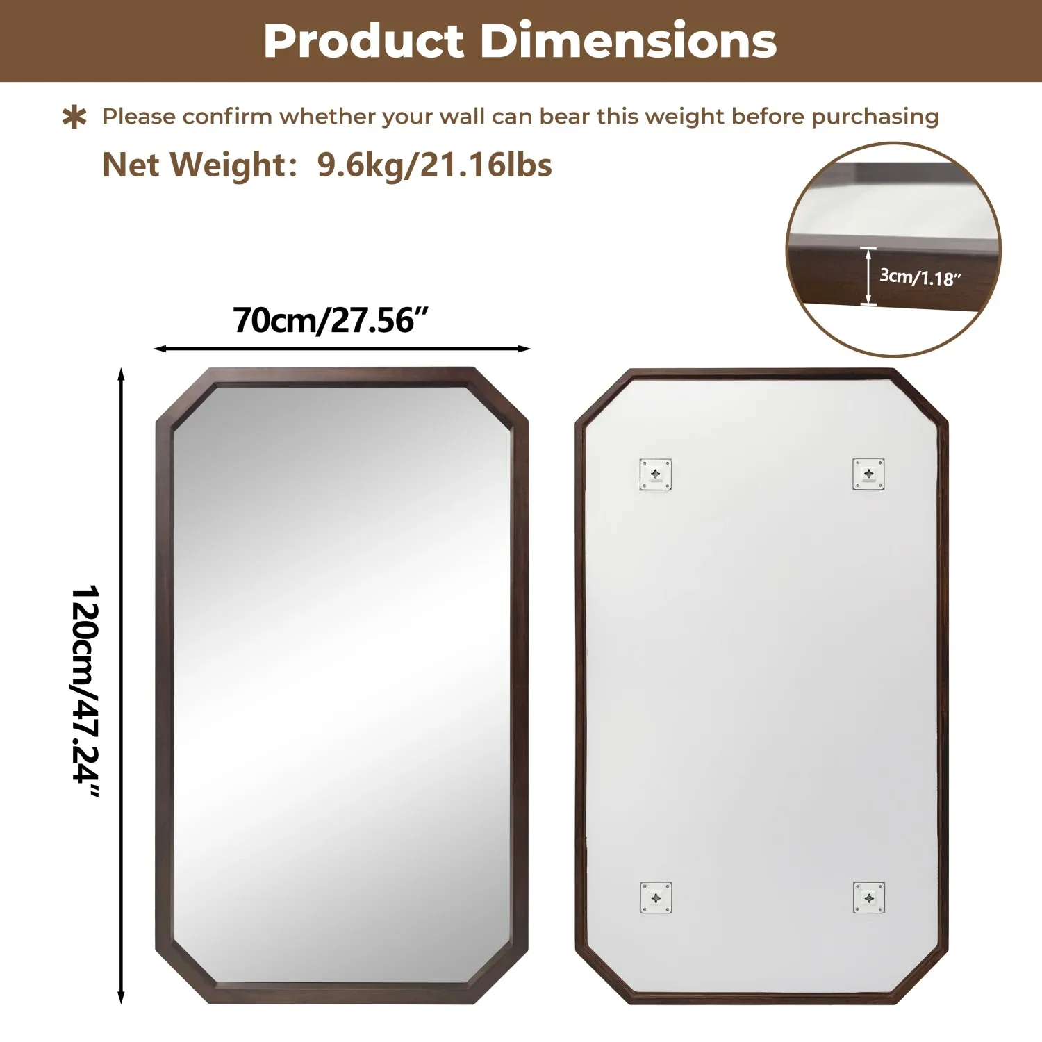 Walnut Wood & Iron Mirror - Image 7