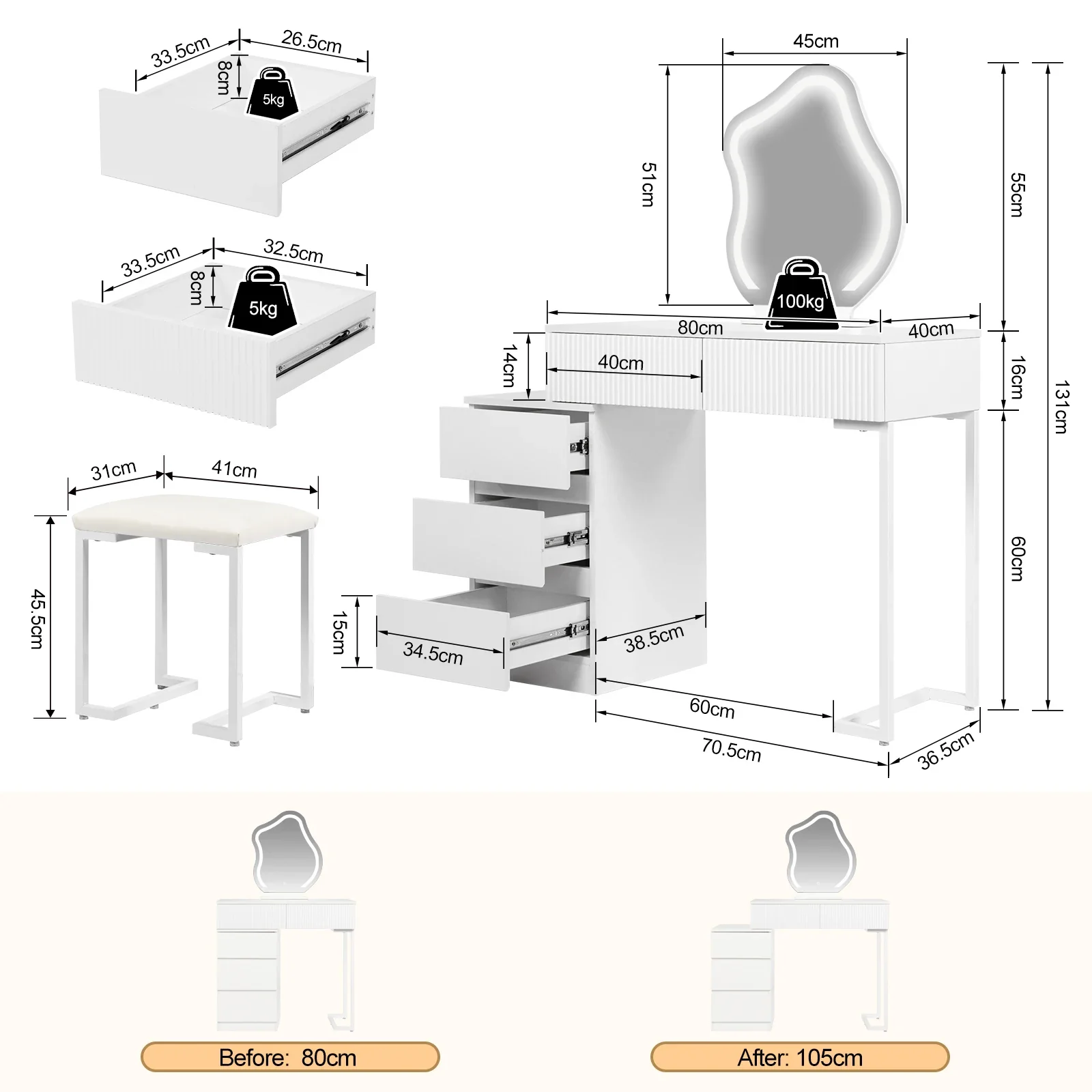 White Dressing Table Set - Image 3