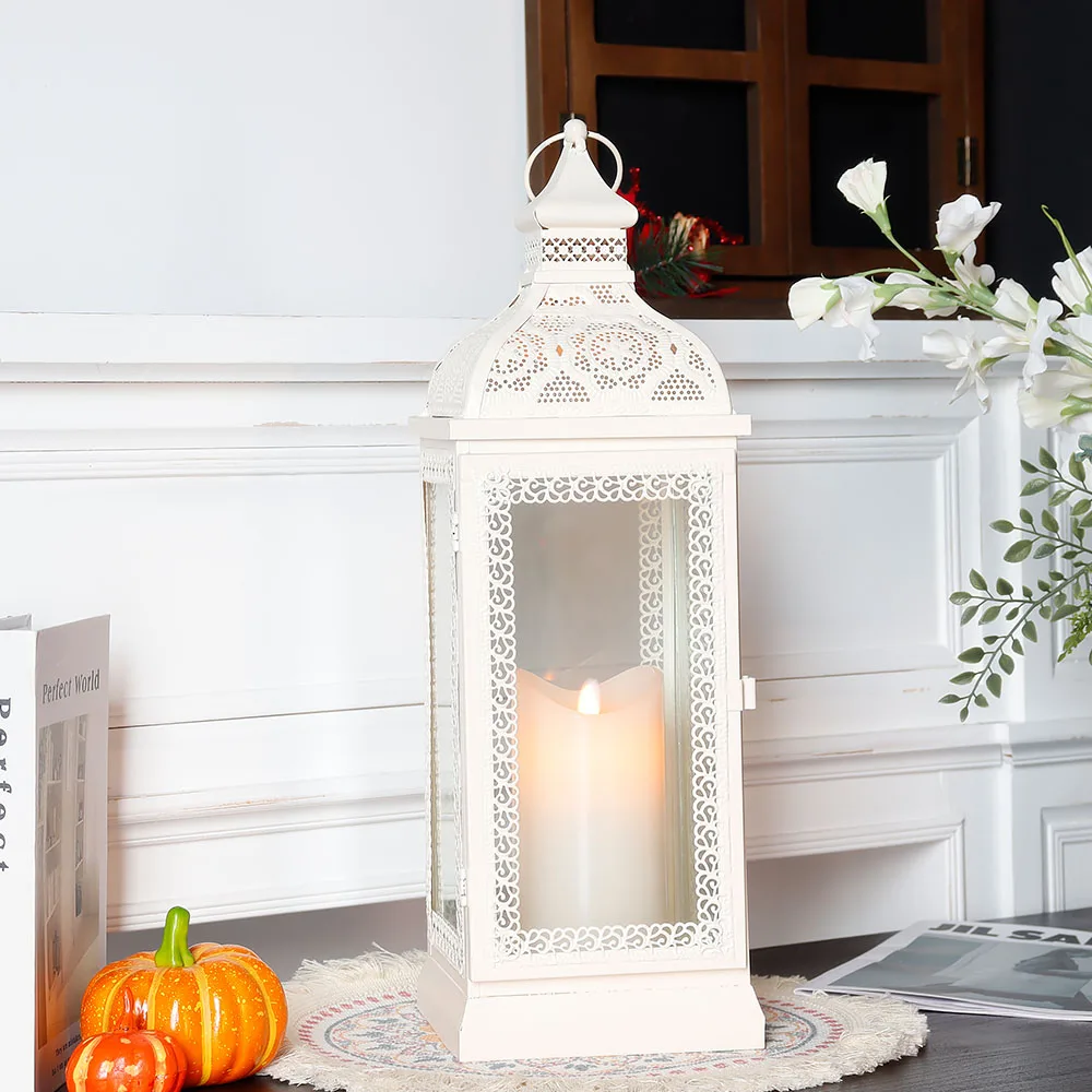 White Metal Hanging Candle Lantern - Image 3