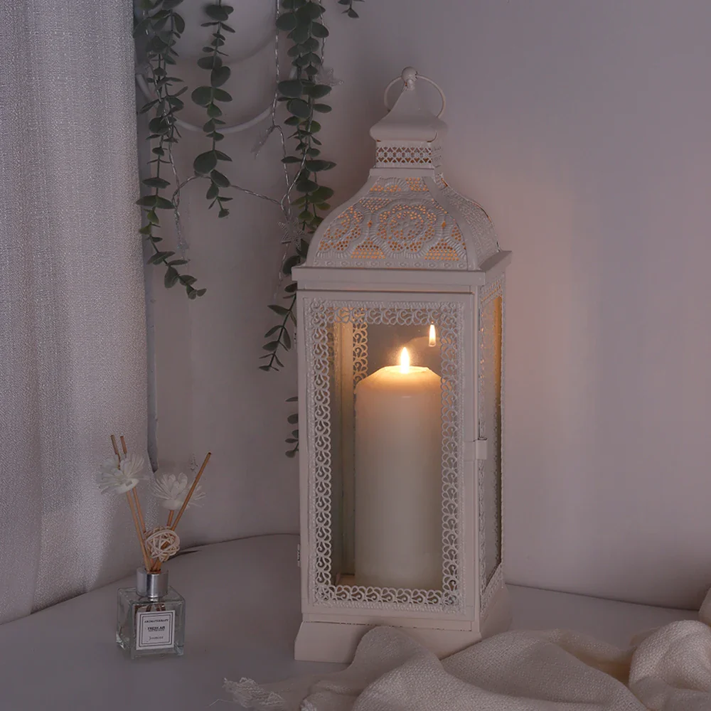 White Metal Hanging Candle Lantern - Image 4