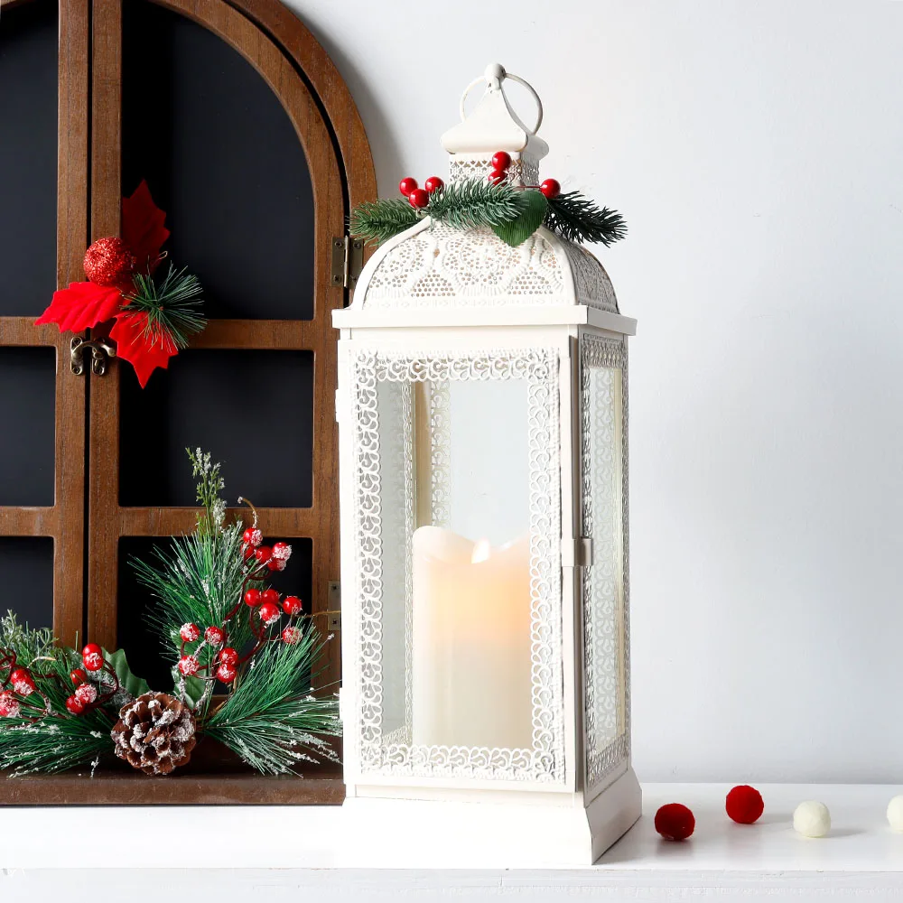 White Metal Hanging Candle Lantern - Image 5