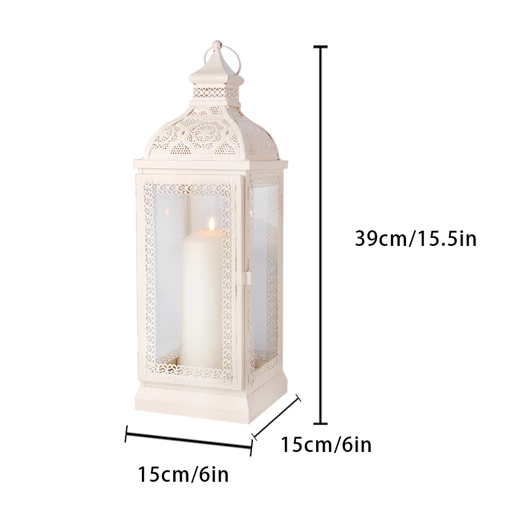 White Metal Hanging Candle Lantern - Image 7