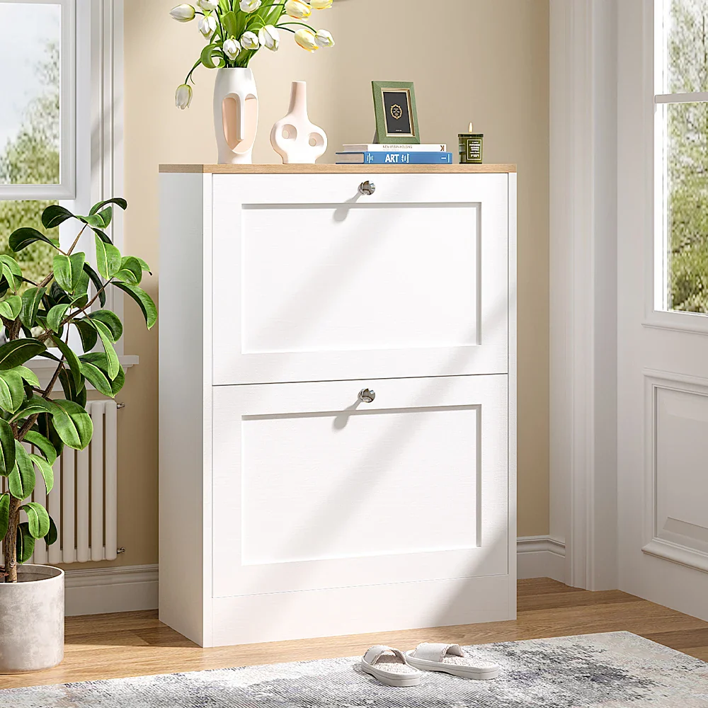 Wooden 2-Drawer Flip Down Shoe Cabinet - Image 5